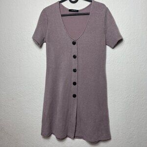 FORE Short Sleeve Button Front Mini Sweater Dress
